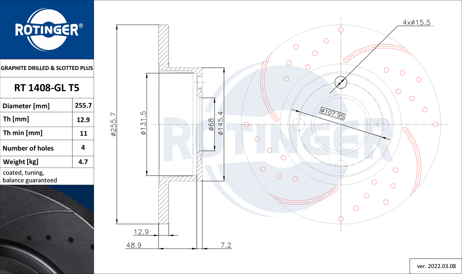 ROTINGER Féktárcsa, mind RT1408-GLT5_ROT